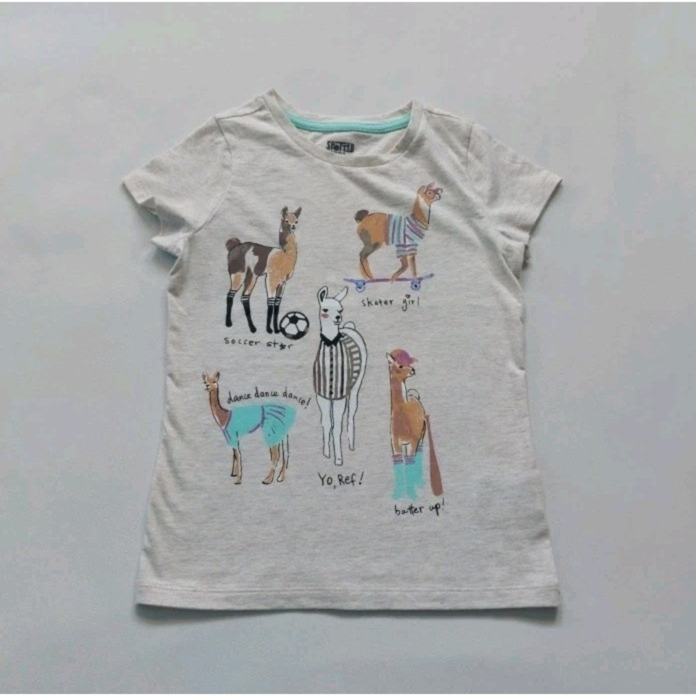 Spotted Zebra llama Print Short Sleeve T-chirt Girls Size S 6-7